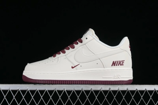 Nike Air Force 1 '07 Low "NIKE" Triple Swoosh Series White Wine Red Classic Casual Sneakers - TV2306-258