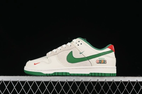 Nike SB Dunk Low Gucci Collaboration - Custom Patchwork Green Swoosh Anniversary Edition Low-Top Casual Skate Shoes - KK1688-053
