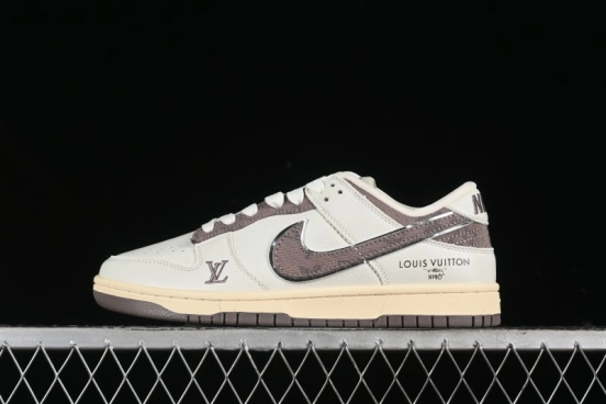Nike SB Dunk Low LV Collaboration - Beige Denim Swoosh Anniversary High-End Custom Low-Top Casual Skate Shoes - JH8310-957