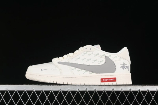 Nike Travis Scott x Fragment Design x Air Jordan 1 Low OG SP AJ1 Retro Sneakers with Reverse Swoosh - SJ2068-115
