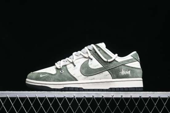 Nike SB Dunk Low Stussy Collaboration - Patina Green Lace-Up Anniversary Custom Low-Top Casual Skate Shoes - XS1186-105