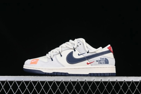 Nike SB Dunk Low The North Face Collaboration Anniversary Edition Custom Patchwork Navy Swoosh Low-Top Casual Skate Shoes - YX5066-255