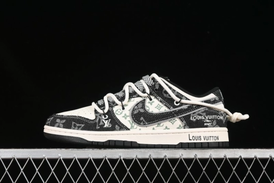 Nike SB Dunk Low LV Collaboration Strap Black Denim Print Anniversary High-End Custom Low-Top Casual Skate Shoes - YX5066-320