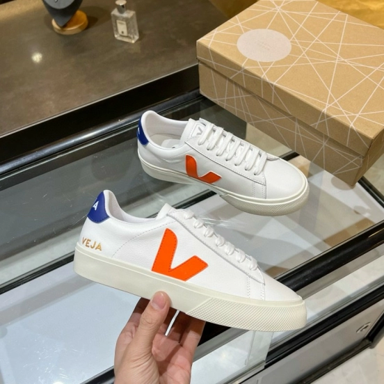 2025 Unisex VEJA White Orange Blue Leather Canvas Sneakers MJ00240