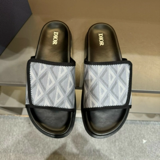 2024 Dior Grey White Fabric Slippers MJ00180