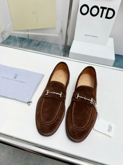 2024 Men Brunello Cucinelli Brown Suede Leather Loafers MJ00480