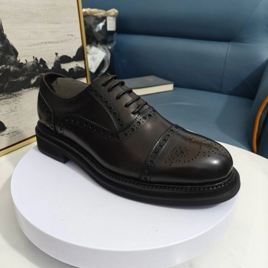 2024 Men Dolce & Gabbana Black Leather Derby Shoes MJ00420