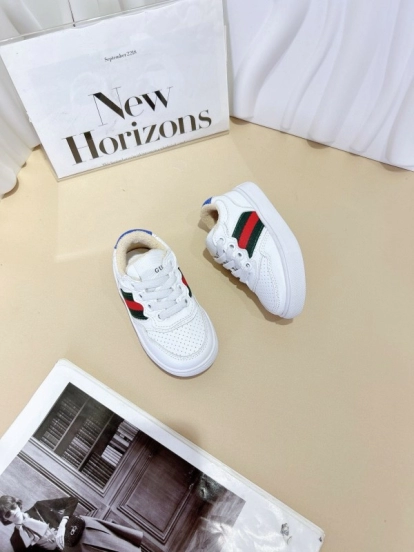 2024 Kids GUCCI White Green Red Leather Sneakers