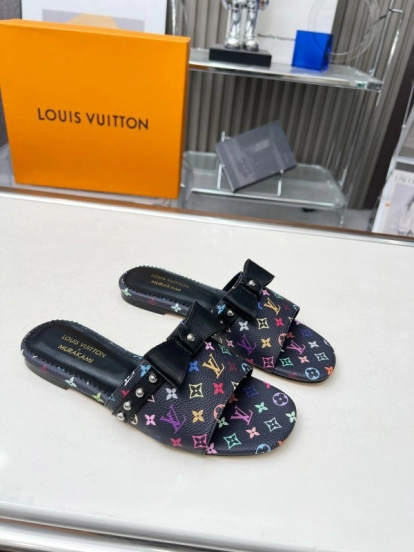 2025 Women Louis Vuitton Multicolor Leather Slippers Monogram LY00200