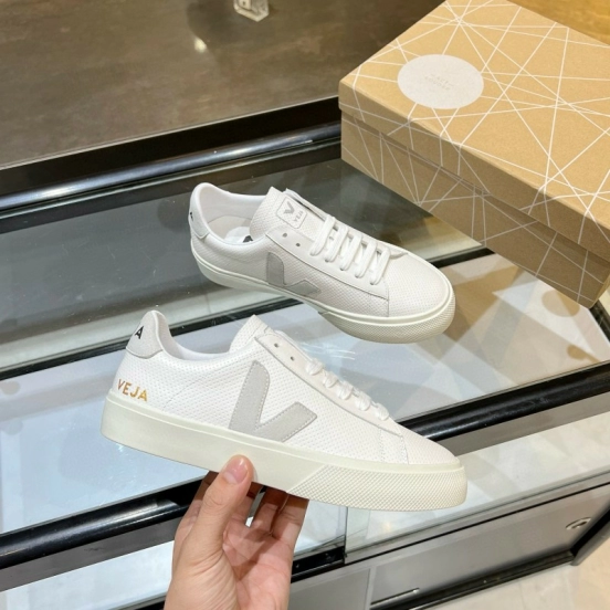 2025 Unisex VEJA White Grey Leather Canvas Rubber Sole Sneakers