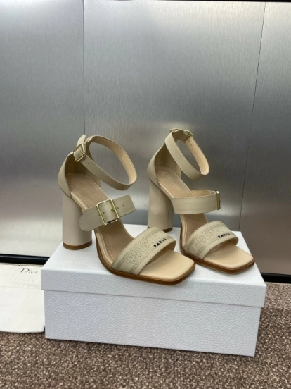 2025 Women Dior Beige Leather Sandals Buckle Strap High Heel