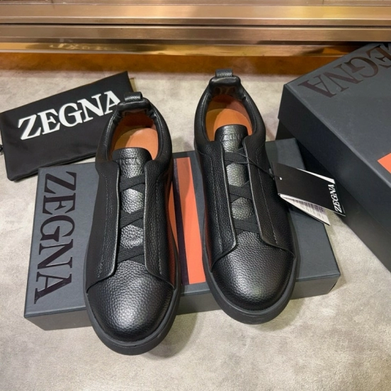 2024 Men Ermenegildo Zegna Black Calf Leather Sneakers MJ00280