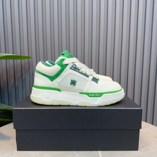 2024 Unisex Amiri White Green Leather Mesh Sneakers MJ00360