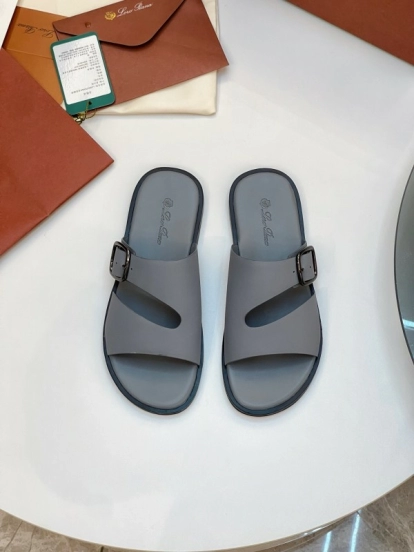 2025 Men Loro Piana Gray Leather Slippers AS00250