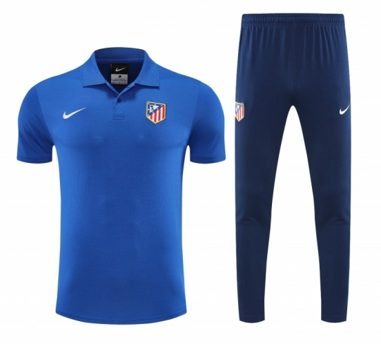 26/27  Atletico Madrid Blue  Polo Training Shirt + Long Pants Tracksuit