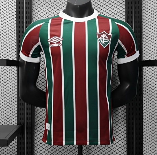 Player Version 25/26 Fluminense Green and Burgundy Vertical Striped with White Trim Jersey