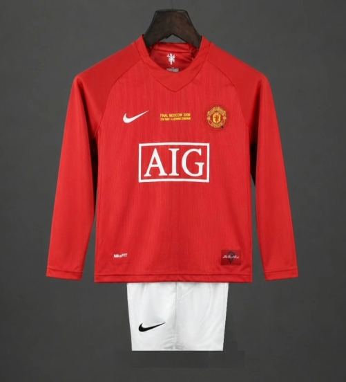 Retro Kids 07/08 Manchester United Home Long Sleeve Jersey
